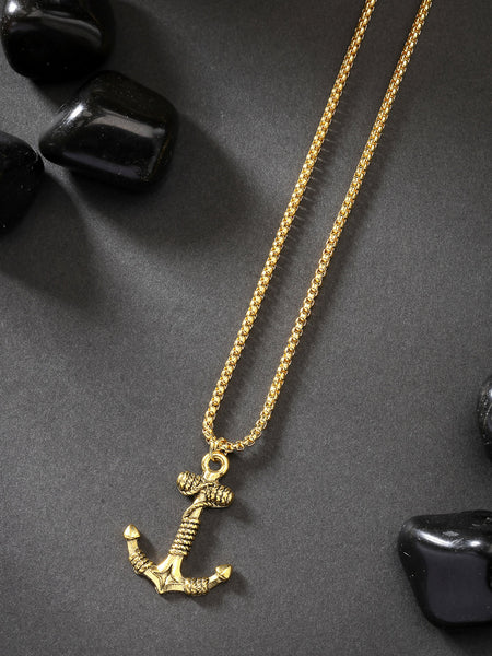 NVR Men's Gold-Polished Stainless Steel Pendant with Chain