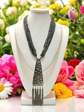 Inhanns Day-To-Dinner Tie Shaped Oxidized Black Metal Multi-Layered Long Only Necklace - Silver