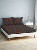 SPACES Aurum Grey Ethnic Motifs Pure Cotton 140 TC Queen Bedsheet with 2 Pillow Covers