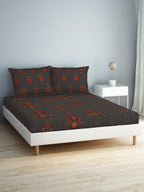 SPACES Aurum Grey Ethnic Motifs Pure Cotton 140 TC Queen Bedsheet with 2 Pillow Covers