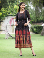 Juniper Black Georgette Festive Printed A-Line Dress For Women - Distacart