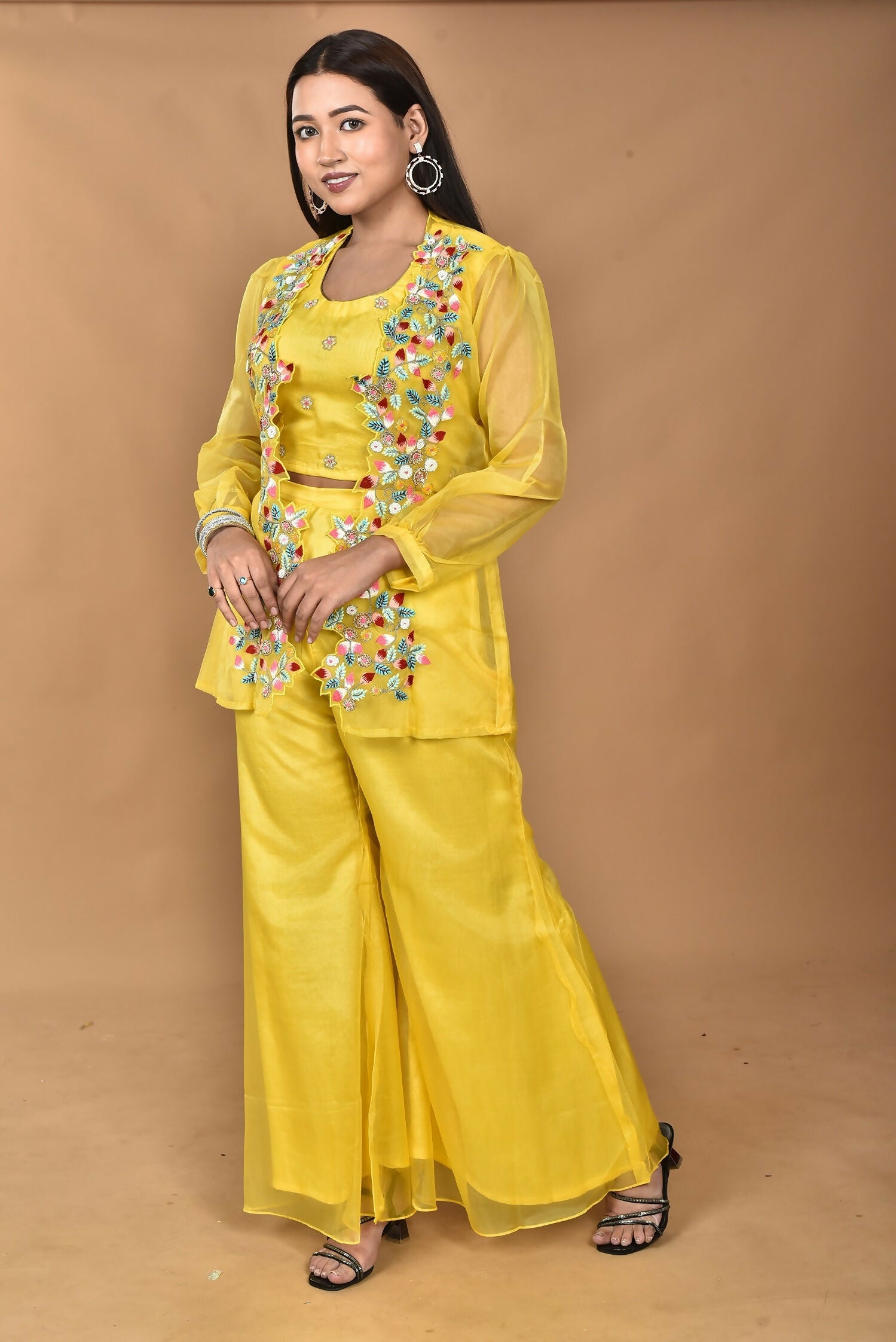 Morchari Women Hand Embroidery Crop Top-Yellow