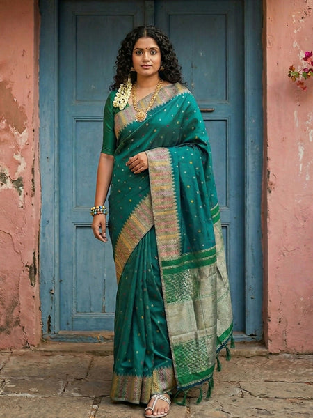 Shree Shyam Fashion Dark Green Silk Blend Saree
