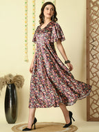 Myshka Women's Multi Printed Velvet Party Dress - Distacart