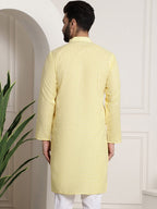 Sojanya Men Yellow Dobby Self-Checked Straight Kurta