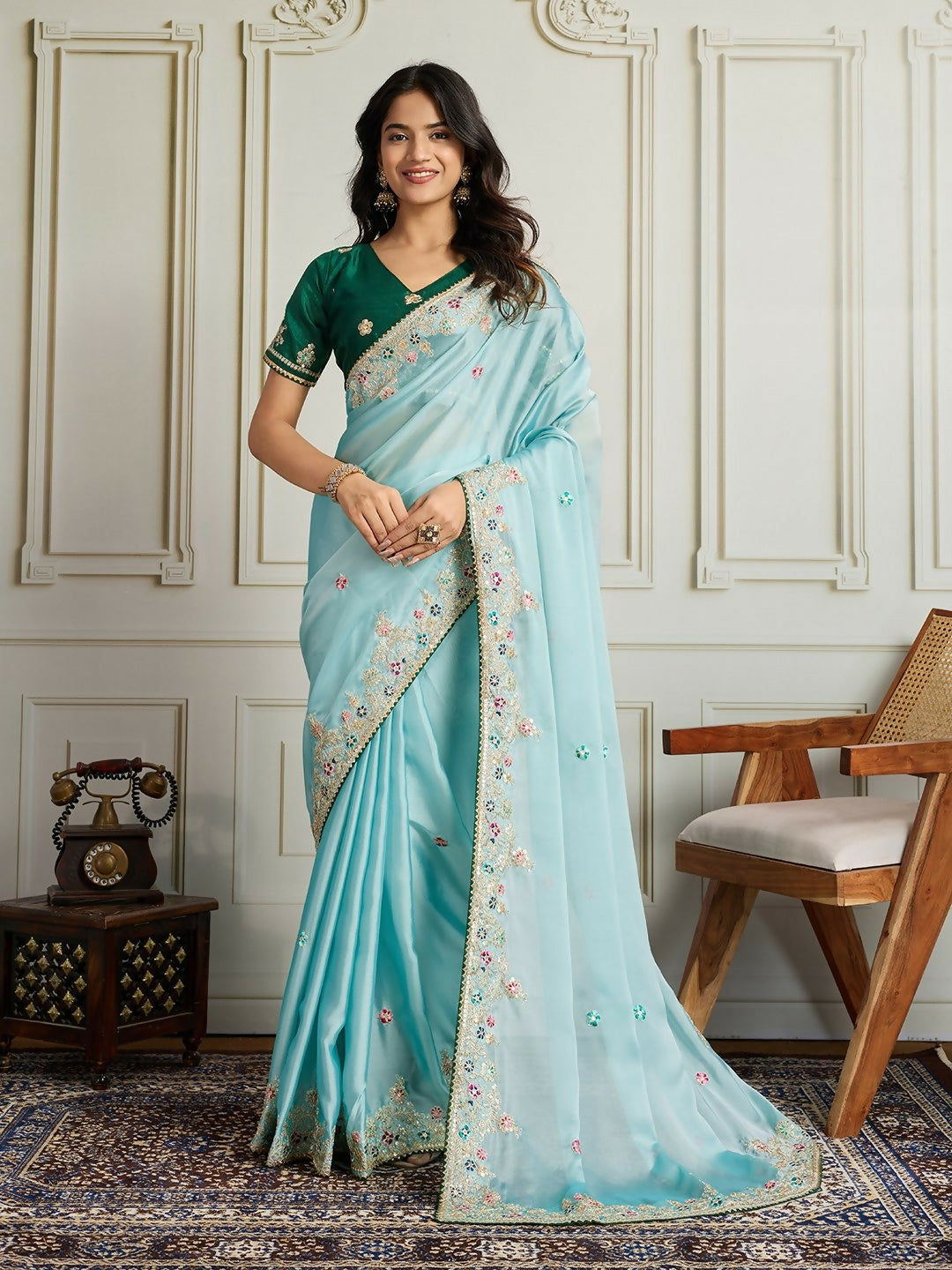 Ai Fashion Sky Rangoli Silk Embroidery Party Wear Saree - Distacart