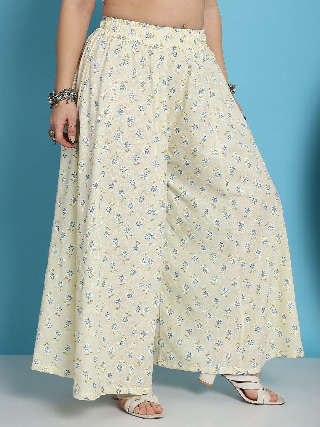TAG 7 Ethnic Motifs Printed Pure Cotton Flared Ethnic Palazzo