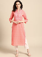Sangria Women Pink Bandhani Printed Thread Work Pastels Kurta