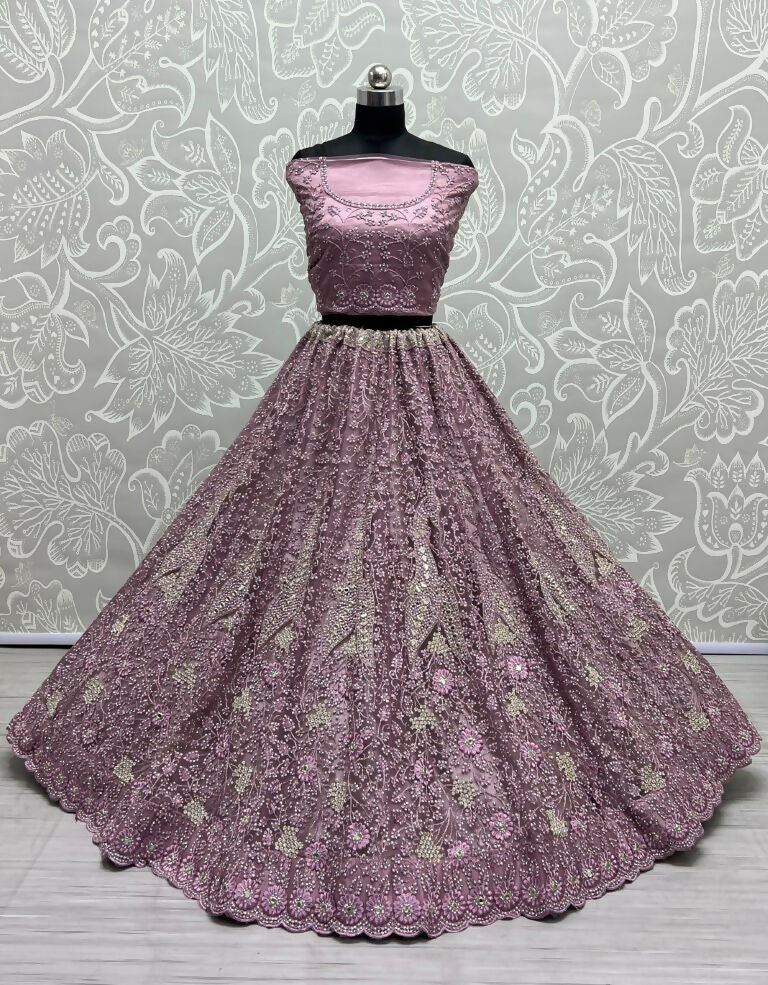 Jyoti Fashion Women's Pyazi Bridal Net Fancy Dori, Multi Thread, Hand Mirror and Diamond Work Wedding Lehenga Choli