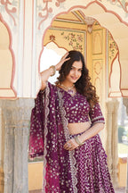 Lorenvalley Purple Pure Viscose Jacquard With Embroidered Sequins work Lehenga Choli