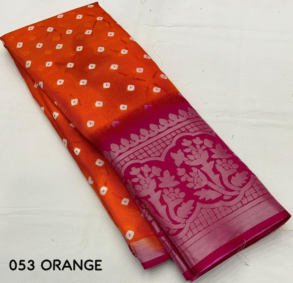 Orange Jute Silk Printed Saree with Unstitched Blouse - Hiral Fashion