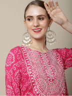 Sangria Women Pink & White Bandhani Printed Thread Work Kurta
