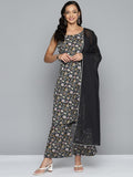 HERE&NOW Women Floral Printed Regular Pure Cotton Kurta with Palazzos & Dupatta