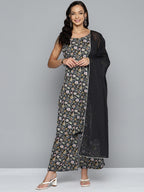 HERE&NOW Women Floral Printed Regular Pure Cotton Kurta with Palazzos & Dupatta