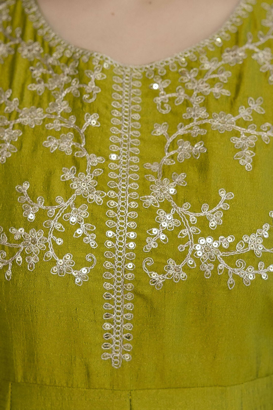 The52 Light Green Women's Beautiful Vichitra Silk Fabric Embroidered Work Flared Anarkali Pant and Dupatta Set - Distacart