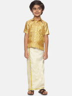 Sethukrishna Boys Gold-Toned Self Design Shirt with Dhoti