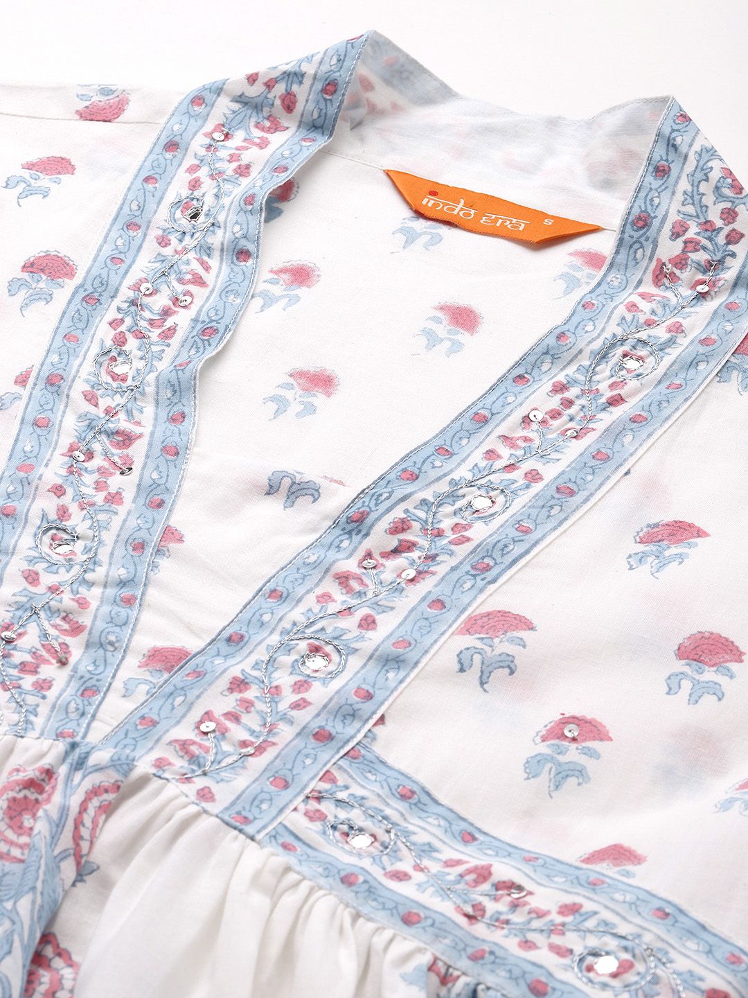 Indo Era Floral Printed Pure Cotton Kurta with Trousers & Dupatta - Distacart