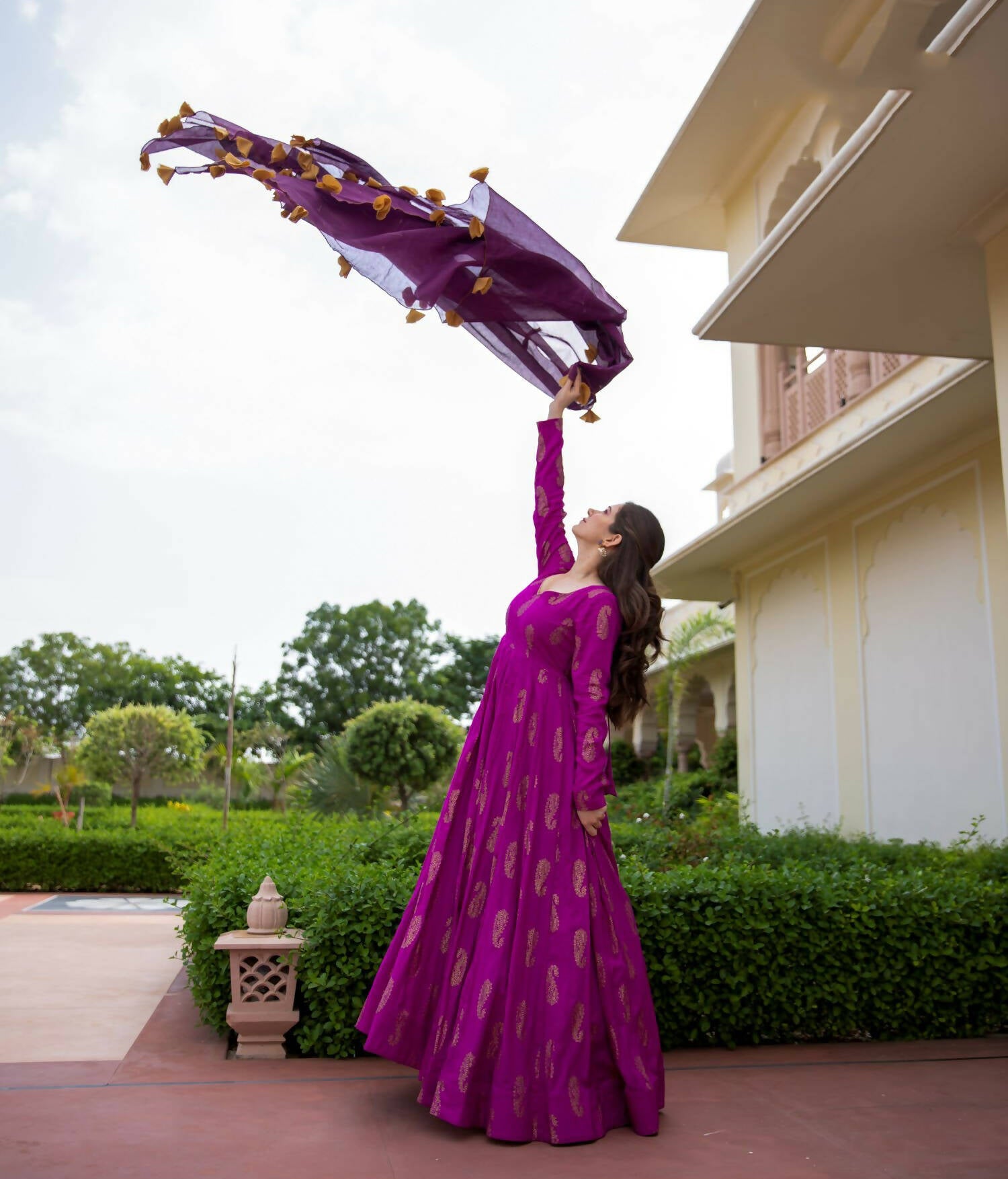 Purple Pure Reyon Gold Foil Work Stitched Suit With Dupatta - Anbazaar - Distacart