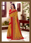 Mustard Silk, Brocadethread , Zari And Cord Embroidery Saree - Norita Hit