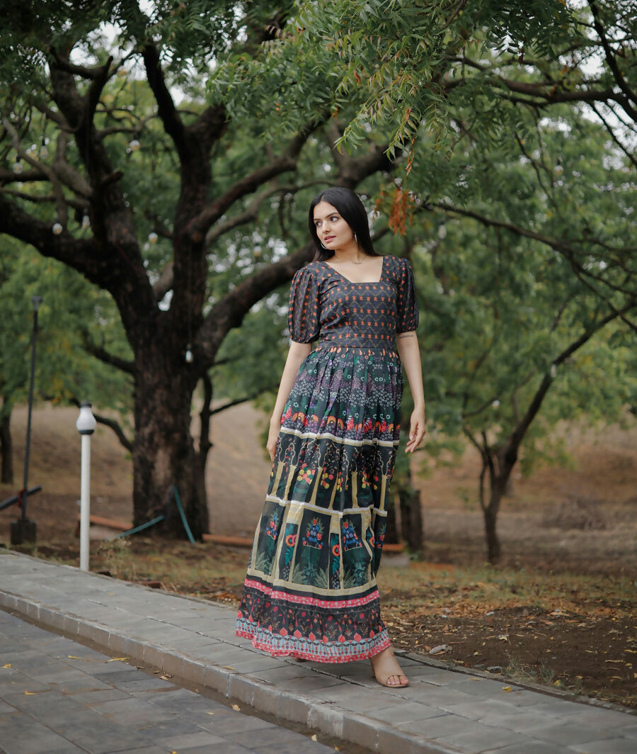 Aayaa Pure Chanderi Gown With Heavy Digital Print - Multi Color - Distacart