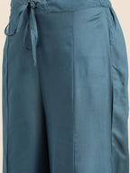 Sangria Women Teal Blue & White Printed Kurta with Palazzos
