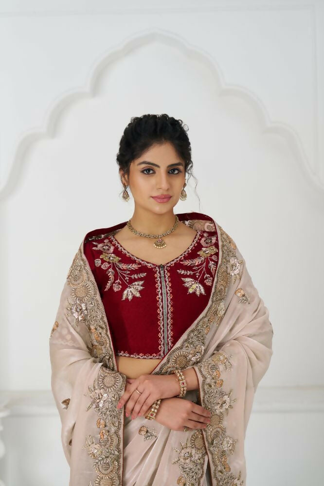 Kesar Fab Chiku Color Stunning Fendi Silk With Zari & Sequins Elegance Saree