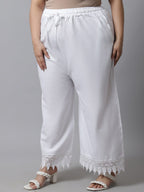 TAG 7 Women Plus Size White Solid Linen Ethnic Palazzos