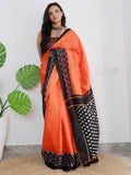 Saree Mall Orange & Black Ethnic Motifs Printed Pure Cotton Sarees - Distacart