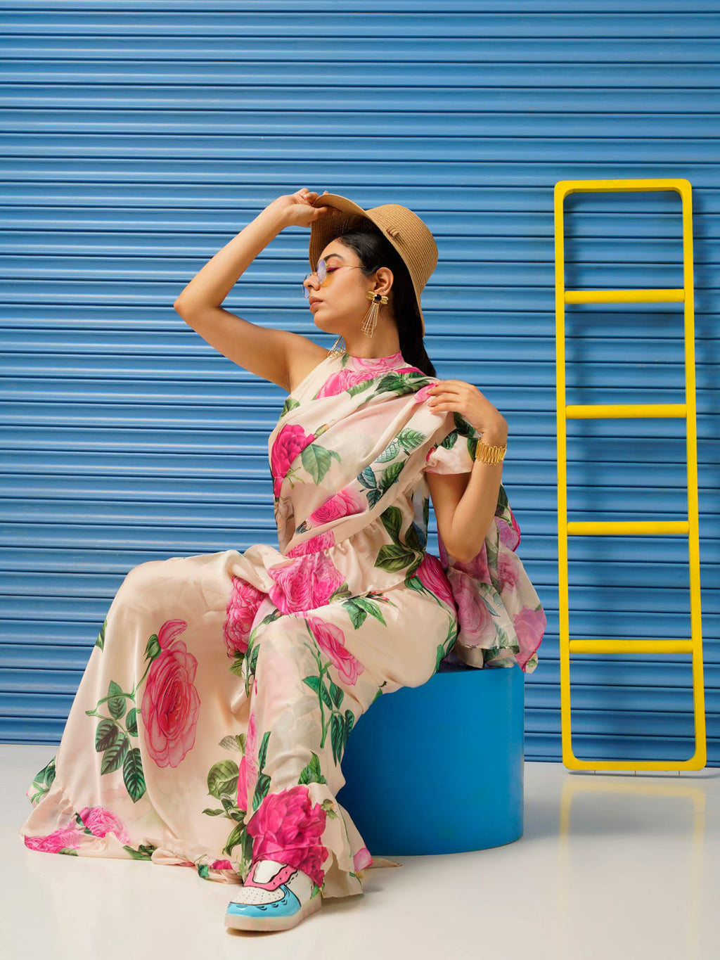 Tikhi Imli Floral Printed Poly Crepe Saree - Distacart
