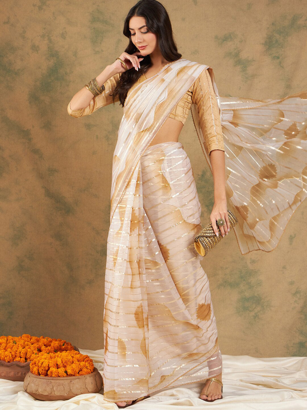Sangria Woven Design Organza Sarees - Distacart