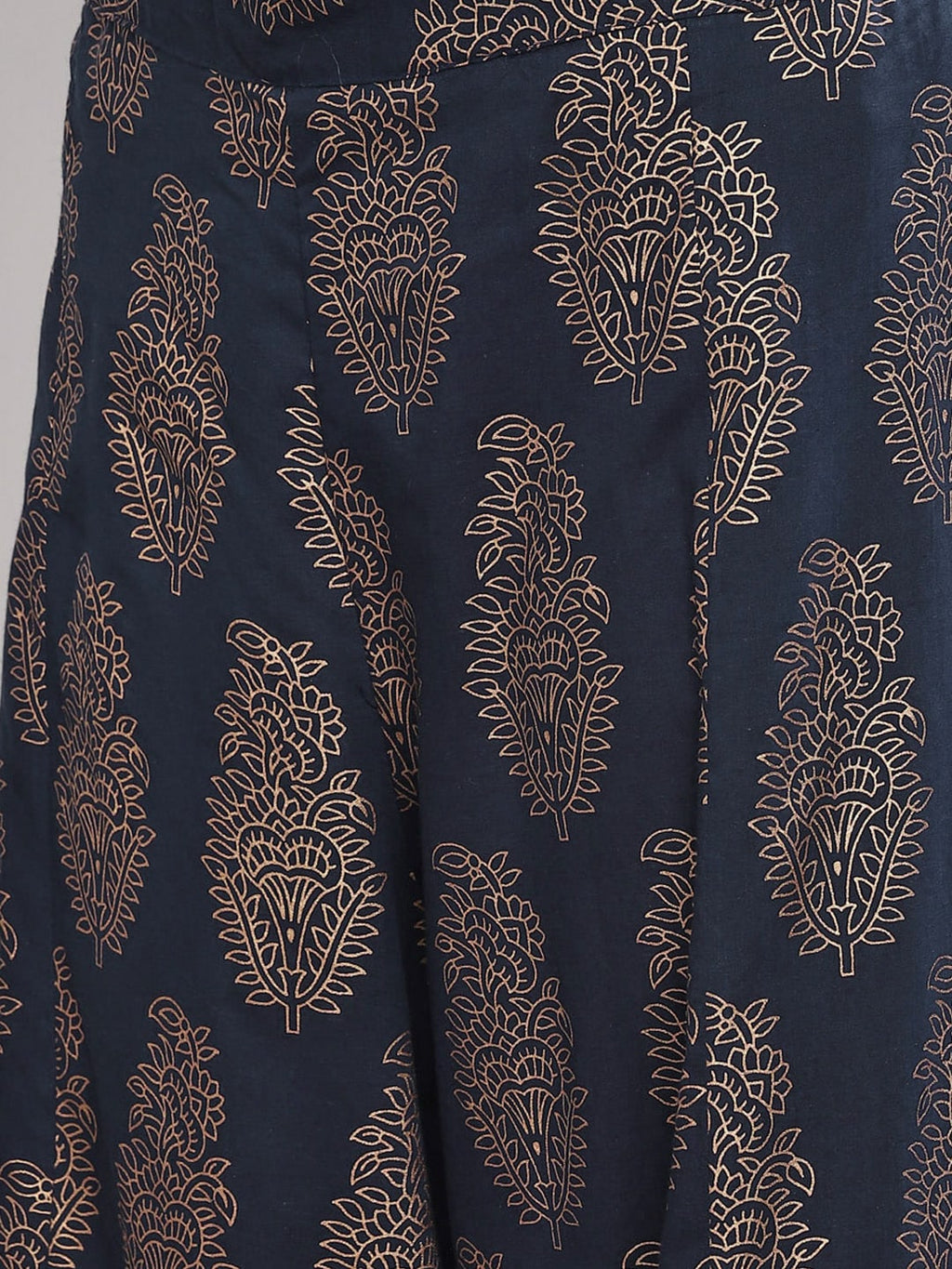 Sangria Women Navy Blue & Gold-Coloured Printed Kurta with Palazzos