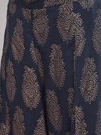 Sangria Women Navy Blue & Gold-Coloured Printed Kurta with Palazzos