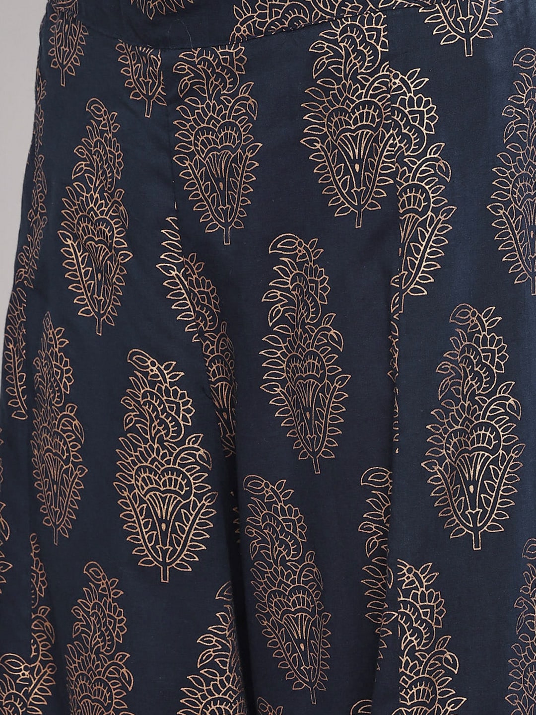Sangria Women Navy Blue & Gold-Coloured Printed Kurta with Palazzos