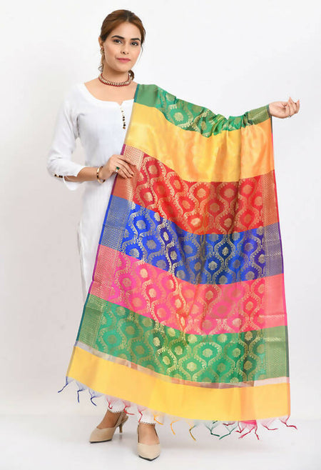 Mominos Fashion Moeza Banarsi Silk Floral Woven Design Multi Dupatta For Women