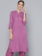 HERE&NOW Women Purple Printed Regular Kurta with Palazzos