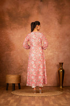 Joban Fashion Pink Floral Hand Block Printed Cotton Kurta Pant Set - Distacart