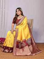 Yellow Silk Georgette Cord And Sequins Embroidery Laser Cut Applique Work Saree - Norita Saumya