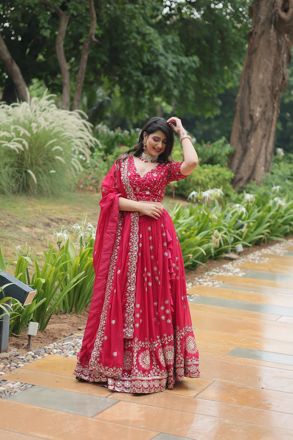 Lorenvalley Ranipink Rangoli Silk Heavy Sequins & Thread Embroidered work Lehenga Choli