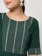 FIORRA Women's Bottle Green Poly Crepe Flared Kurta With Dupatta