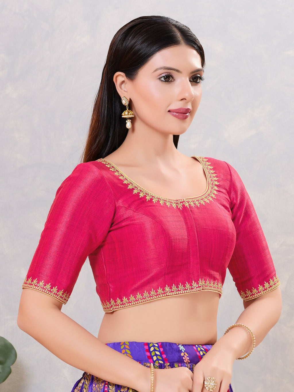 Joban Fashion Women Silk Dark-Pink Stitched Blouse