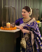 DEIANA'S Beautiful Designer Golden zari Soft Lichi Silk Saree - Blue