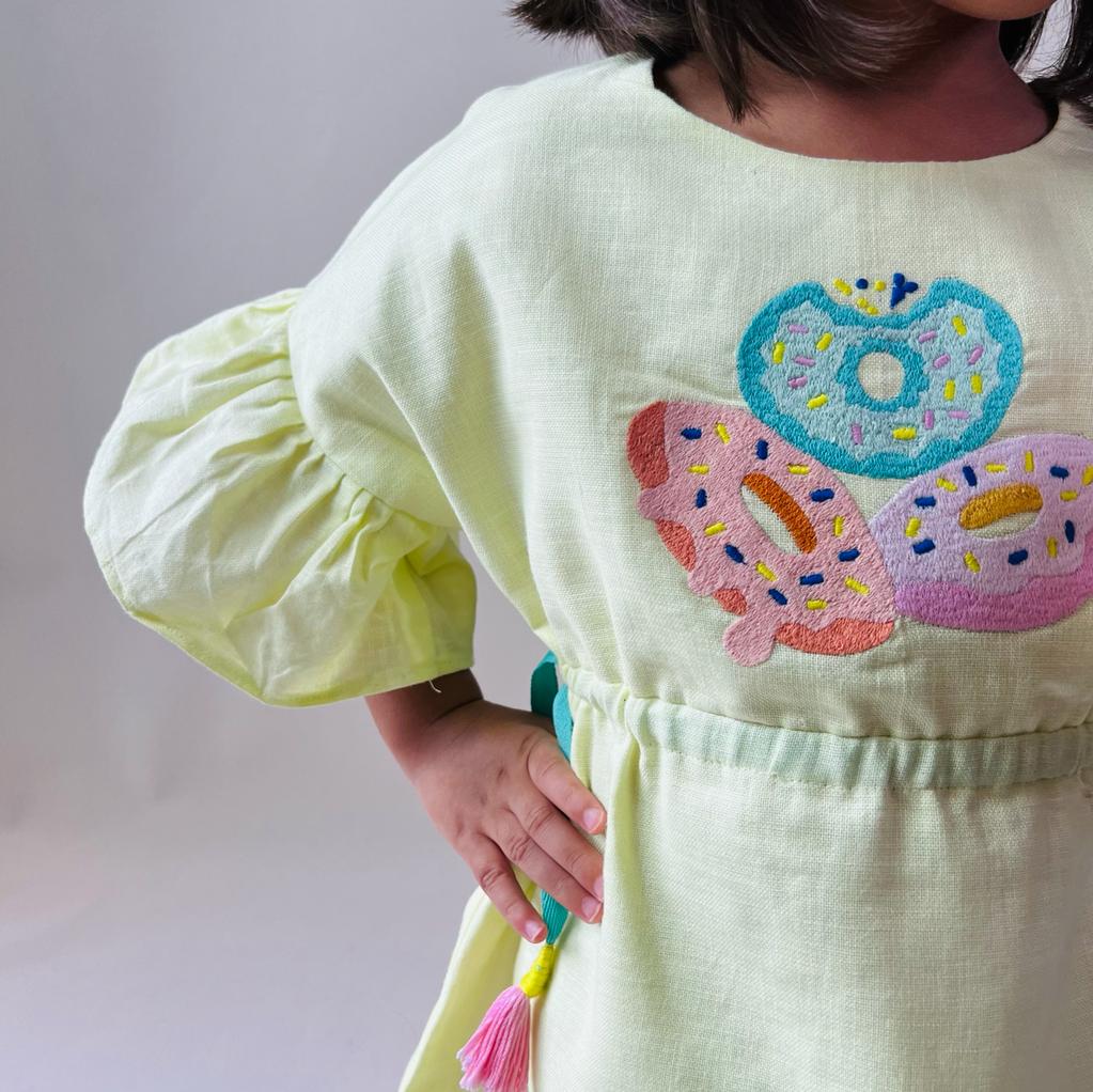 ArthLife Yellow Donuts Embroidered Dress