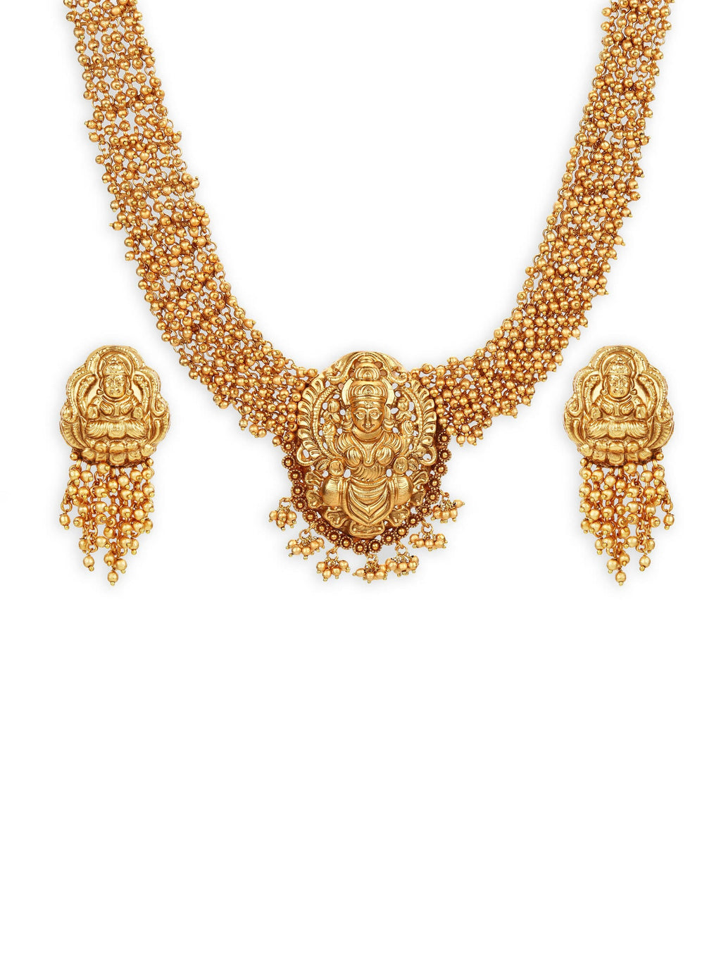 Gold-Plated Pearls Beaded Temple Jewellery Set - Ruby Raang - Distacart