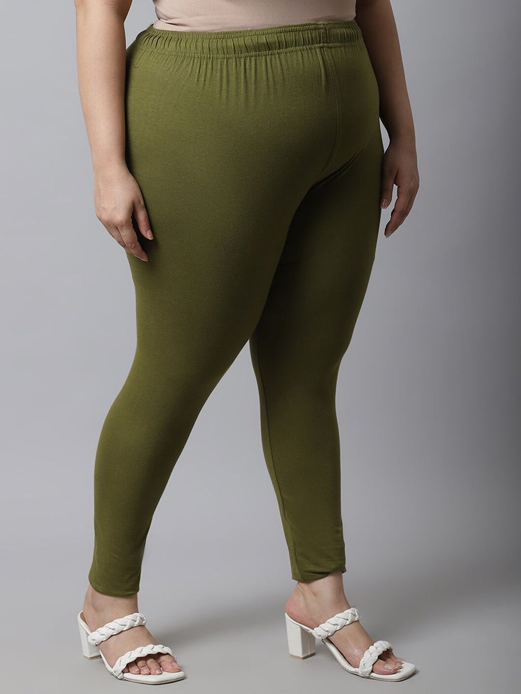 TAG 7 Women Plus Size Olive Green Solid Ankle-Length Plus Size Leggings
