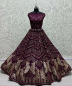 Jyoti Fashion Women's Purple Bridal Net Fancy Foil & Sequins with Multi Thread Embroidered Wedding Lehenga Choli