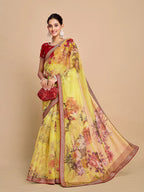 Sangria Floral Printed Embroidered Organza Saree - Distacart