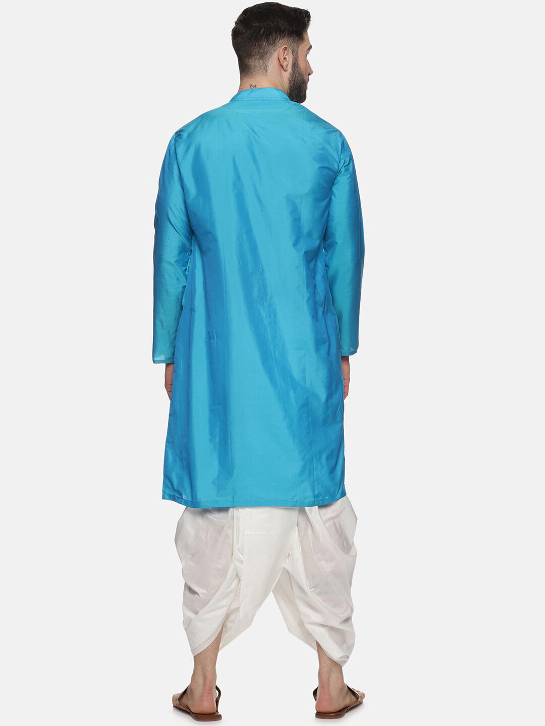 Sethukrishna Men Turquoise Blue Angrakha Kurta with Dhoti Pants - Distacart