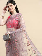 kasee Floral Embroidered Zari Net Saree - Distacart