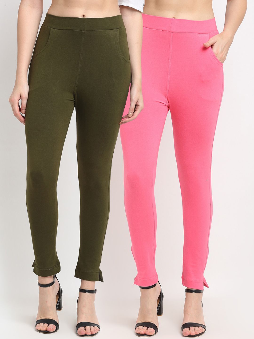 TAG 7 WOMEN Olive Green & Pink Pack of 2 Leggings