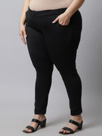 TAG 7 Women Plus Size Black Solid Ankle Length Leggings
